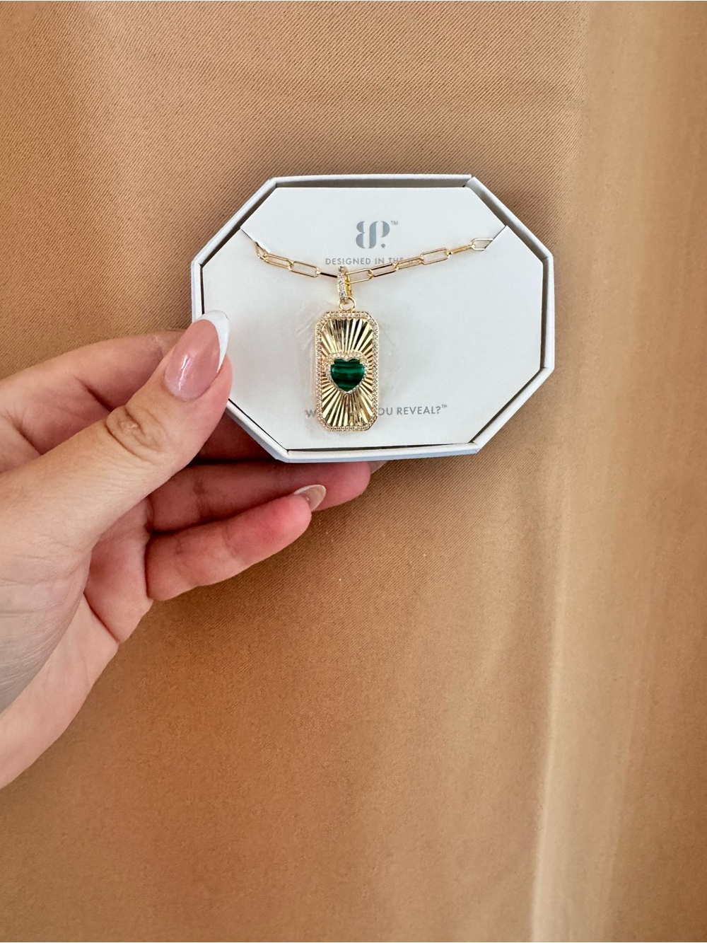Gold Pendant Necklace with Green Heart Accent - Women Jewelry